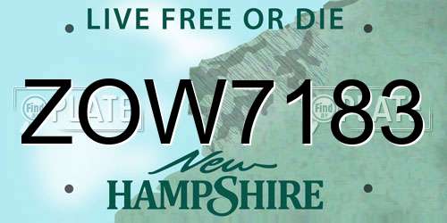 ZOW7183 New Hampshire License Plate