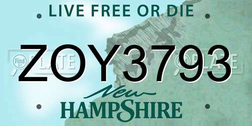 ZOY3793 New Hampshire License Plate