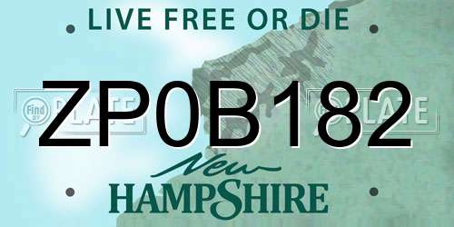 ZP0B182 New Hampshire License Plate