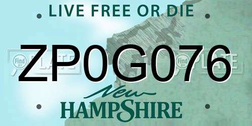 ZP0G076 New Hampshire License Plate