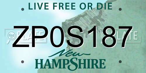 ZP0S187 New Hampshire License Plate