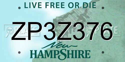 ZP3Z376 New Hampshire License Plate