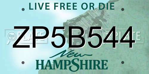 ZP5B544 New Hampshire License Plate