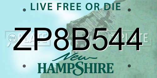 ZP8B544 New Hampshire License Plate