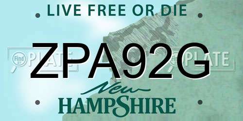 ZPA92G New Hampshire License Plate