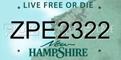 ZPE2322 New Hampshire License Plate