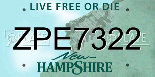 ZPE7322 New Hampshire License Plate
