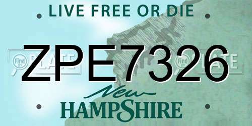 ZPE7326 New Hampshire License Plate