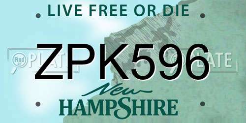 ZPK596 New Hampshire License Plate