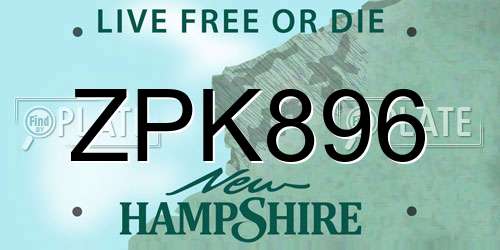 ZPK896 New Hampshire License Plate