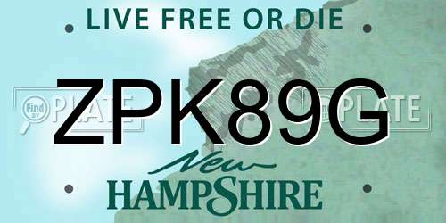 ZPK89G New Hampshire License Plate