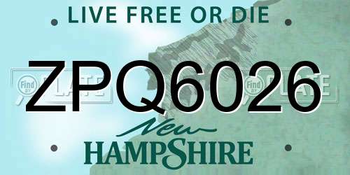 ZPQ6026 New Hampshire License Plate