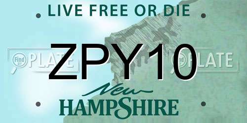 ZPY10 New Hampshire License Plate