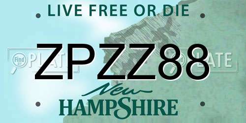 ZPZZ88 New Hampshire License Plate