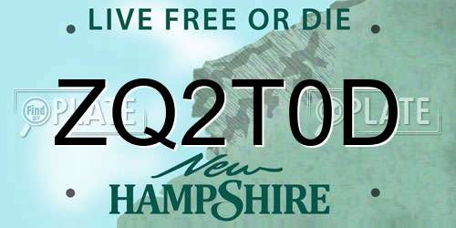 ZQ2T0D New Hampshire License Plate