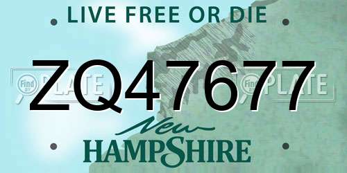 ZQ47677 New Hampshire License Plate
