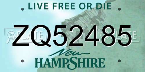 ZQ52485 New Hampshire License Plate