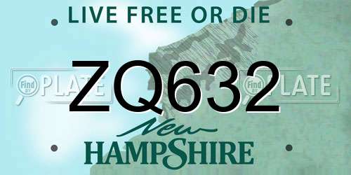 ZQ632 New Hampshire License Plate