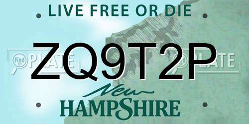 ZQ9T2P New Hampshire License Plate