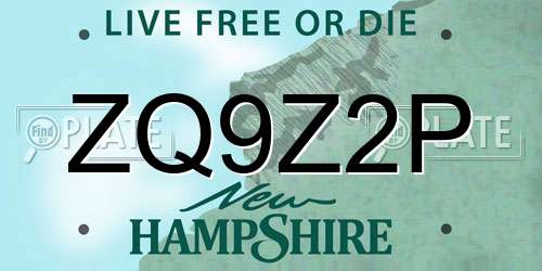 ZQ9Z2P New Hampshire License Plate