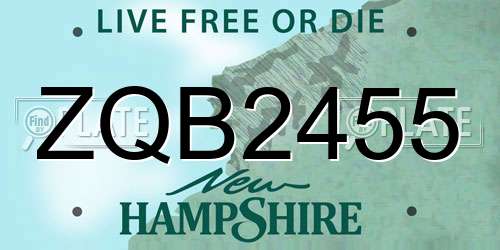 ZQB2455 New Hampshire License Plate