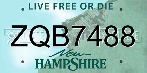 ZQB7488 New Hampshire License Plate