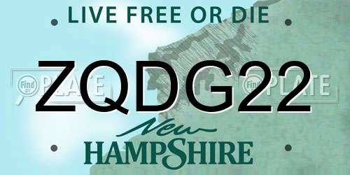 ZQDG22 New Hampshire License Plate