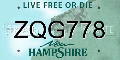 ZQG778 New Hampshire License Plate