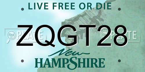 ZQGT28 New Hampshire License Plate
