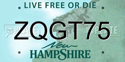 ZQGT75 New Hampshire License Plate