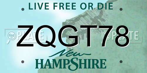 ZQGT78 New Hampshire License Plate