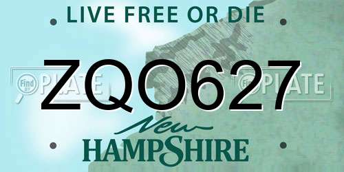 ZQO627 New Hampshire License Plate