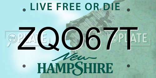 ZQO67T New Hampshire License Plate