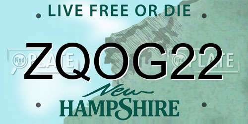 ZQOG22 New Hampshire License Plate