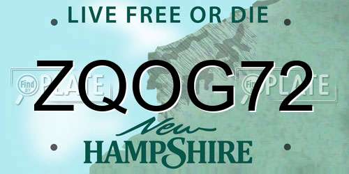 ZQOG72 New Hampshire License Plate