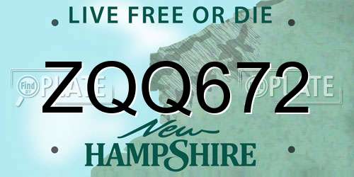ZQQ672 New Hampshire License Plate