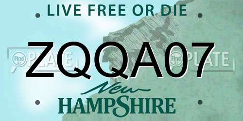 ZQQA07 New Hampshire License Plate