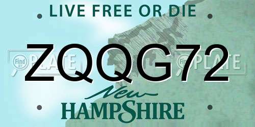 ZQQG72 New Hampshire License Plate