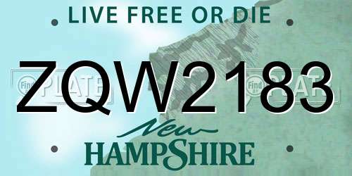 ZQW2183 New Hampshire License Plate