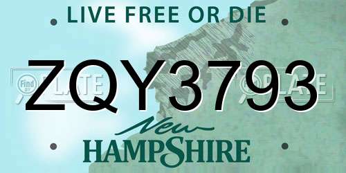ZQY3793 New Hampshire License Plate