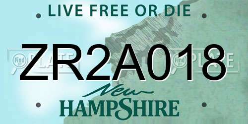 ZR2A018 New Hampshire License Plate