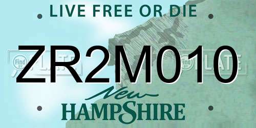 ZR2M010 New Hampshire License Plate