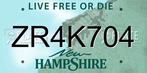 ZR4K704 New Hampshire License Plate