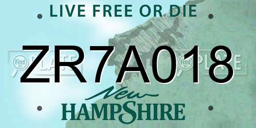 ZR7A018 New Hampshire License Plate