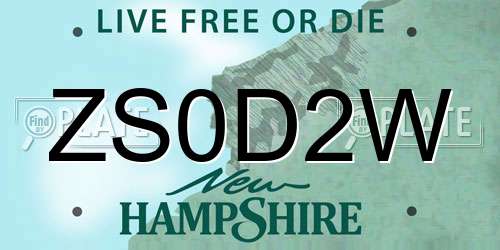 ZS0D2W New Hampshire License Plate