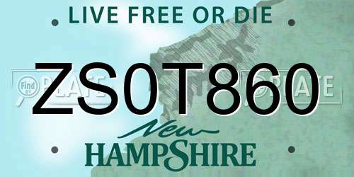 ZS0T860 New Hampshire License Plate
