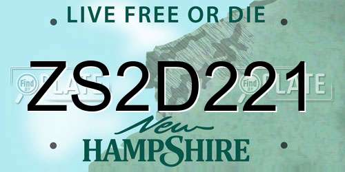 ZS2D221 New Hampshire License Plate