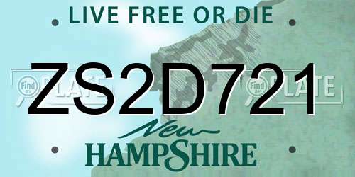 ZS2D721 New Hampshire License Plate