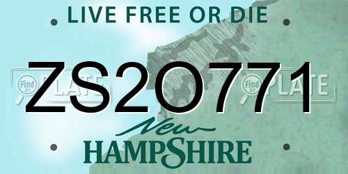 ZS2O771 New Hampshire License Plate