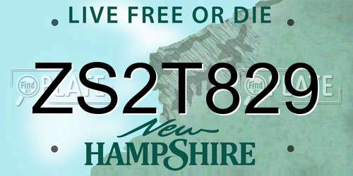 ZS2T829 New Hampshire License Plate